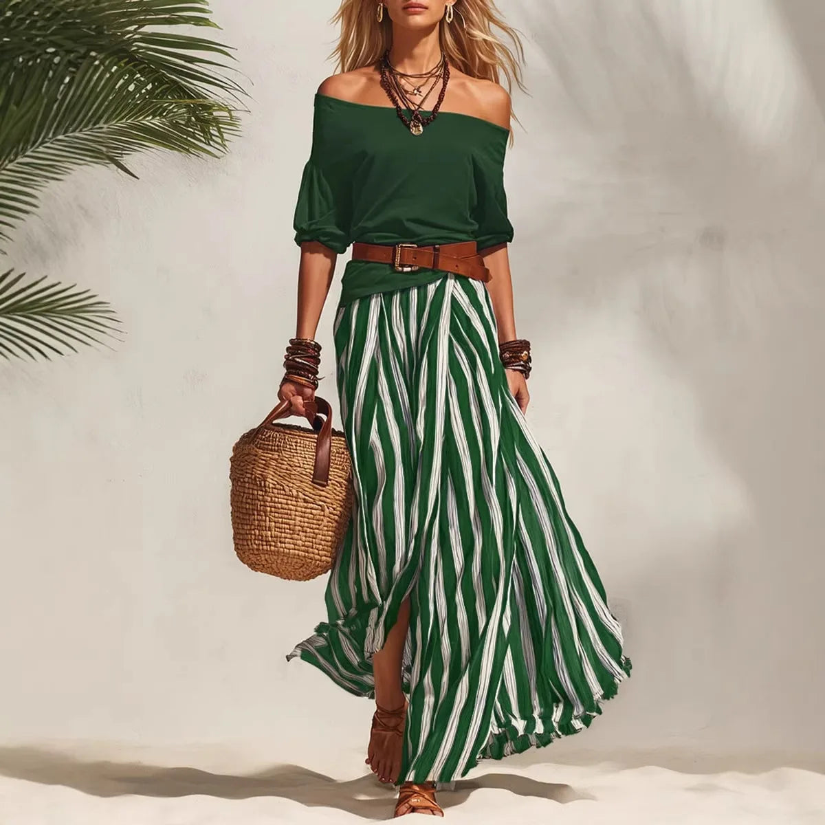 Vertical Stripe Flowy Maxi Skirt