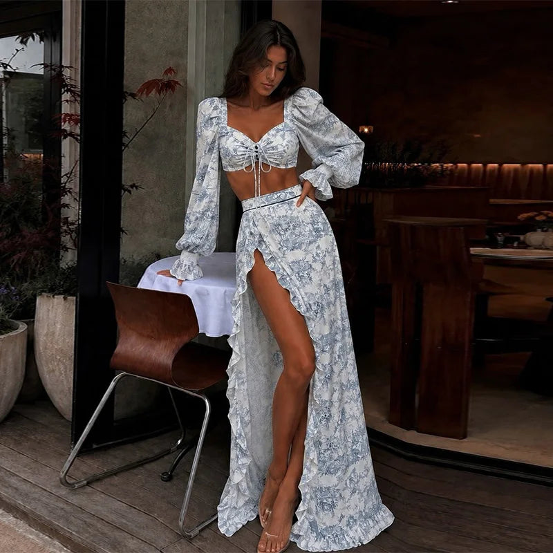 Long Split Ruffle Skirt