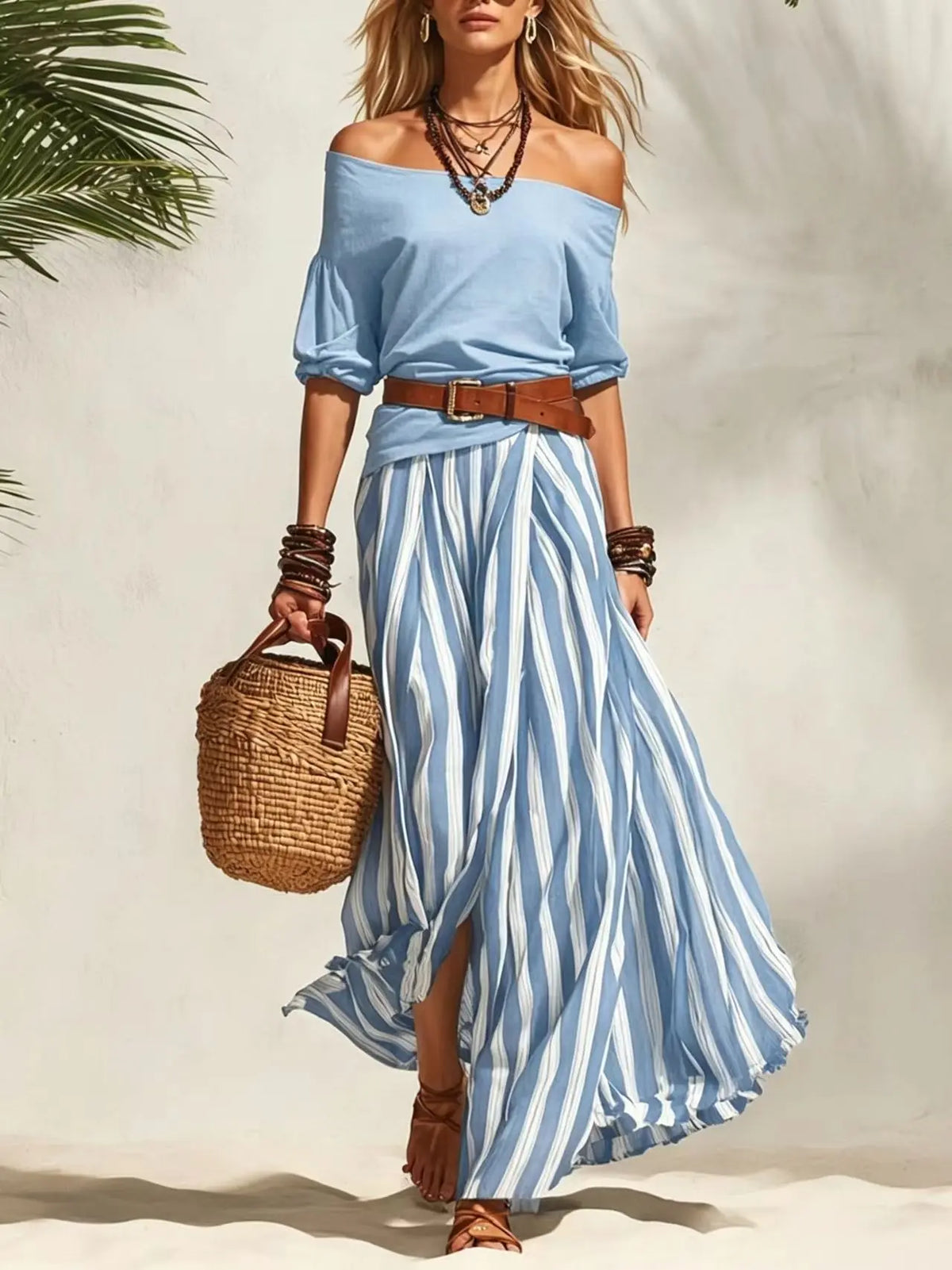 Vertical Stripe Flowy Maxi Skirt